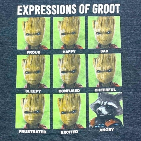 Marvel Expression of Groot Mens T-Shirt Size Small Guardians Of The Galaxy - Picture 2 of 4
